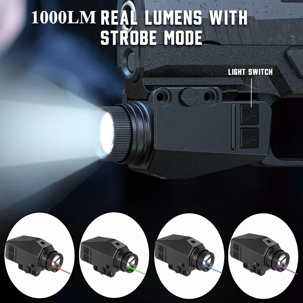 Timing Light Gun - 1000LM 戦術 LED 懐中電灯コンボ赤/緑/青/紫ドットレーザーサイトピストルガンライト 20mm レールハンティング用